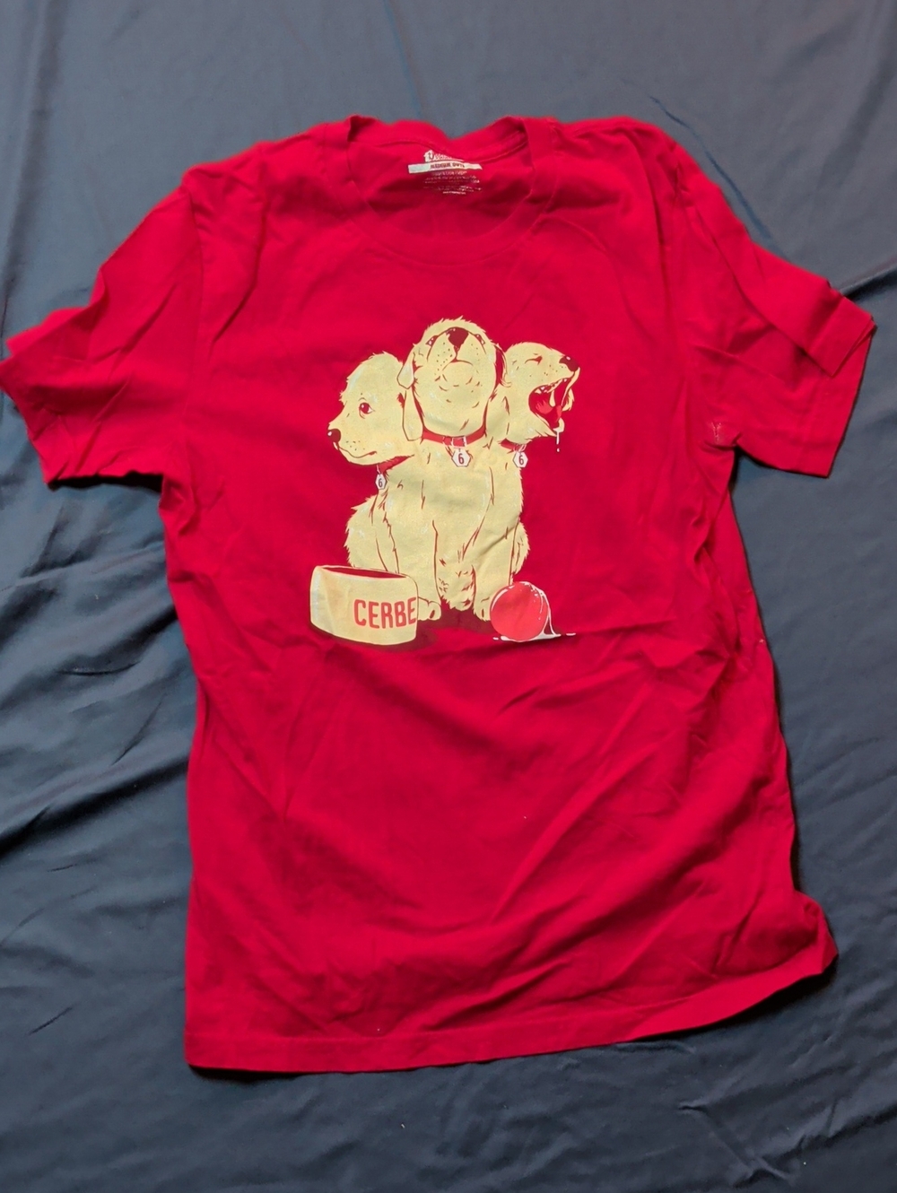 Threadless Red Graphic T-Shirt with Three-Headed Dog Print